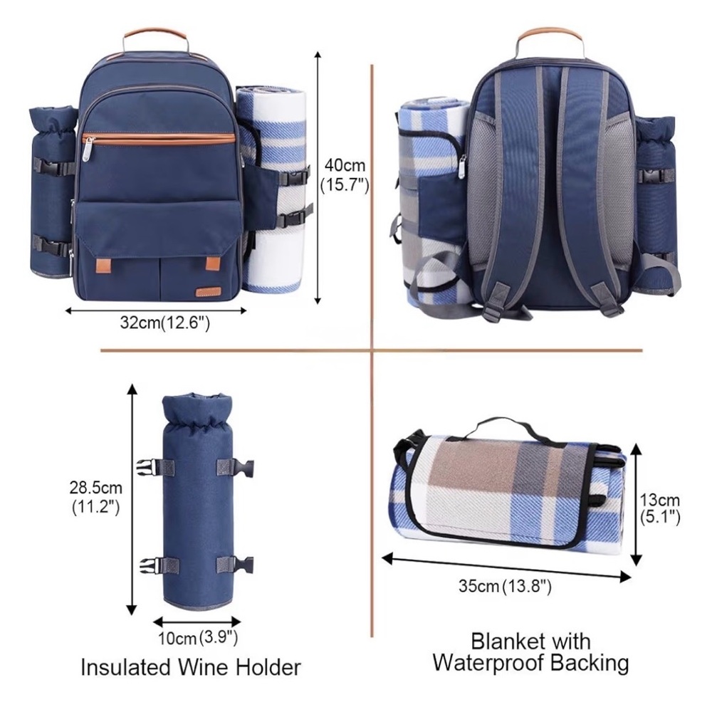 Black Picnic Backpack Set of 4 - Picture 8 of 10